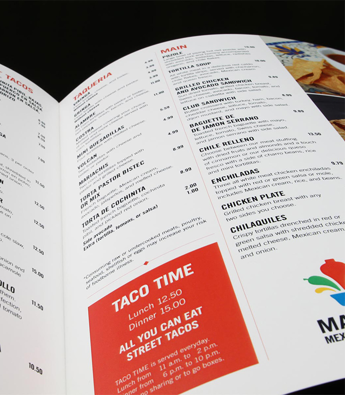 Marioli’s inside menu